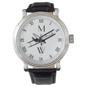 Monogrammat Vintage-flygplan Armbandsur
