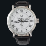 Monogrammat Vintage-flygplan Armbandsur<br><div class="desc">Bilden vintage flygplan. Romska siffror. Ersätt brev med initialer med platshållaren.</div>