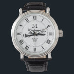 Monogrammat Vintage-flygplan Armbandsur<br><div class="desc">Bilden vintage flygplan. Romska siffror. Ersätt brev med initialer med platshållaren.</div>