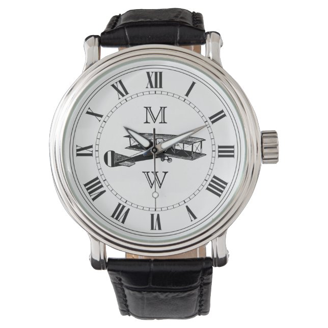 Monogrammat Vintage-flygplan Armbandsur (Framsida)