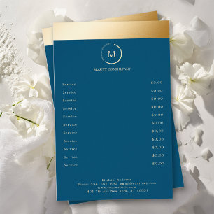 Monogrammcirkel i Blue Guld Rand Flygblad