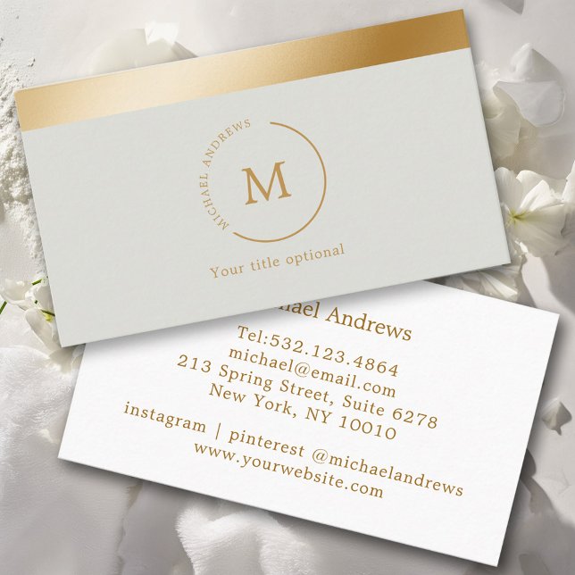 Monogrammcirkel i grått-Grönt Guld Rand Visitkort (Skapare uppladdad)
