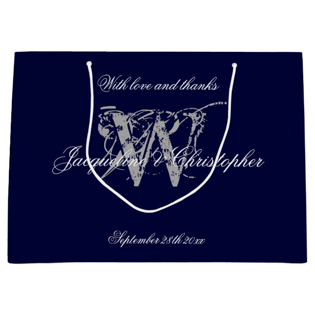 Monogramme Navy Blue and Silver Chic Bröllop (Framsidan)