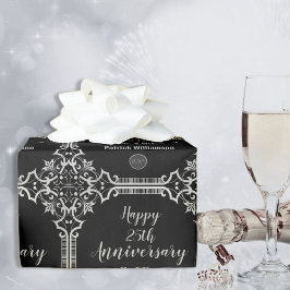 Monogrammed 25:e Bröllop-årsdagen Silver Presentpapper