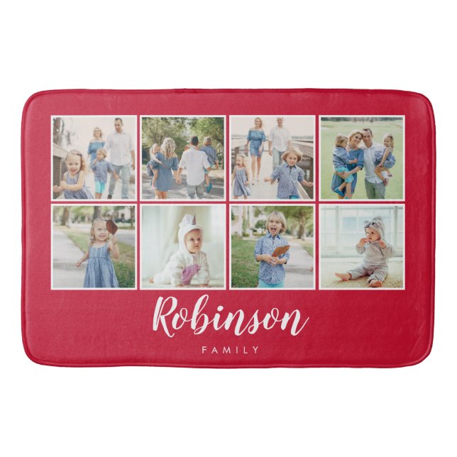 Monogrammed 8 Photo Family Collage Red Badrumsmatta (Framsidan)