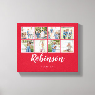 Monogrammed 8 Photo Family Collage Red Canvastryck