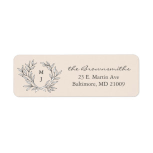 Monogrammed adress för varm beige lantlig kran returadress etikett