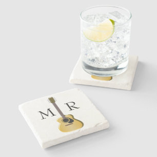 Monogrammed akustisk gitarr underlägg sten