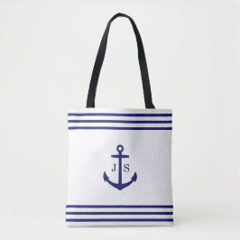 Monogrammed Anchor Nautical (vit och blå) Tygkasse