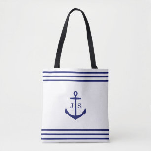 Monogrammed Anchor Nautical (vit och blå) Tygkasse
