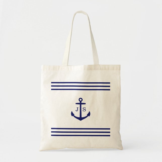 Monogrammed Anchor Nautical (vit och blå) Tygkasse (Framsidan)