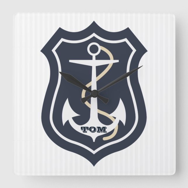 Monogrammed ankra och Rope Fyrkantig Klocka (Framsida)