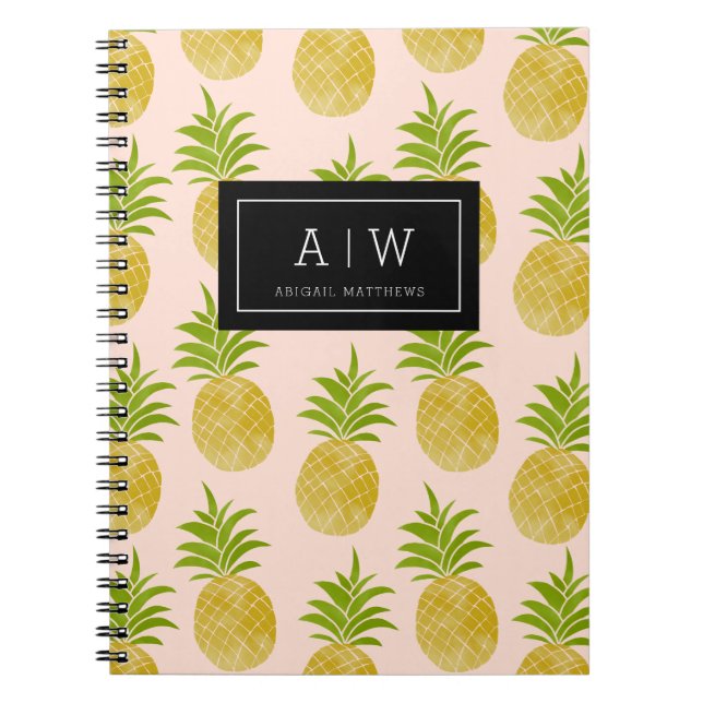 Monogrammed anteckningsbok för Posh ananas Med Spiral (Framsidan)