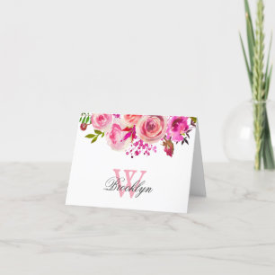 Monogrammed anteckningskort för Bright Shock rosa