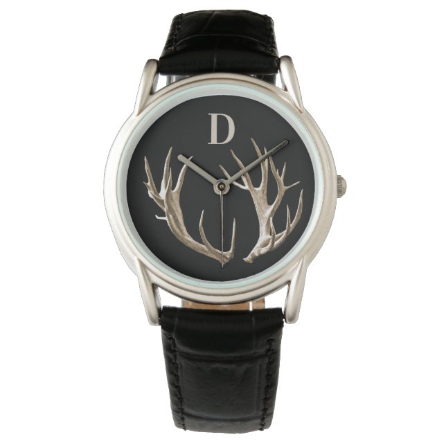 Monogrammed Antlers Hunter Fridluftsmänniska Gift  Armbandsur (Framsida)