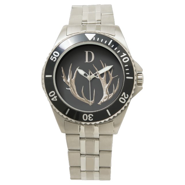 Monogrammed Antlers Hunter Fridluftsmänniska Gift  Armbandsur (Framsida)