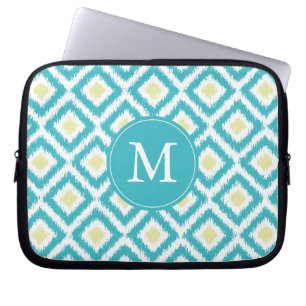 Monogrammed Aqua Lemon Diamond Ikat Mönster Laptop Fodral