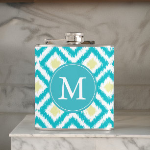 Monogrammed Aqua och Gult Ikat Mönster Fickplunta