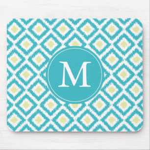 Monogrammed Aqua och Gult Ikat Mönster Musmatta