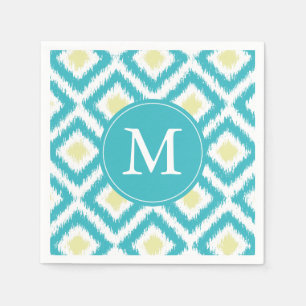 Monogrammed Aqua och gult Ikat mönster Pappersservett