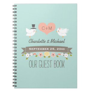 Monogrammed Aqualove birds som gifta sig gästboken Anteckningsbok Med Spiral