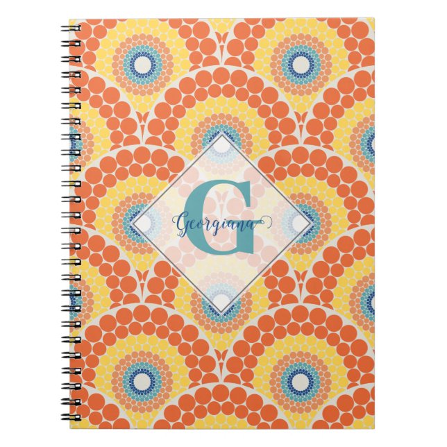 Monogrammed Art Deco Aegean Summer Radiant Mandala Anteckningsbok (Framsidan)