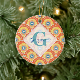 Monogrammed Art Deco Aegean Summer Radiant Mandala Julgransprydnad Keramik