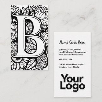 Monogrammed B Blommigt Black and White Company Log Visitkort