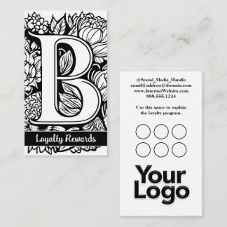 Monogrammed B Blommigt Black and White Company Log Visitkort