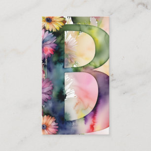 Monogrammed B-Daisy Blommigt Vattenfärg QR-kodLogo Visitkort