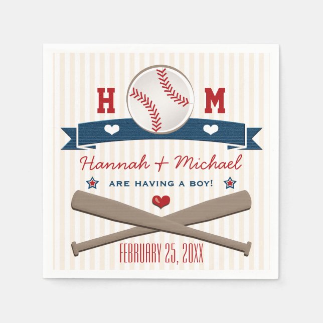 MONOGRAMMED BASEBALL BABY SHOWER PAPPERSSERVETT (Framsidan)