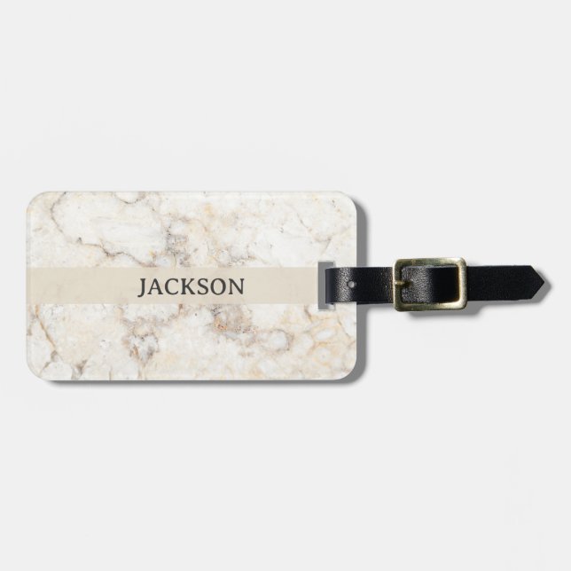Monogrammed Beige Marble Bagagebricka (Horisontell Framsida)