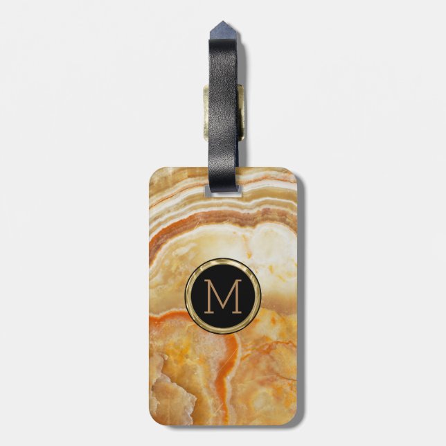 Monogrammed Beige Marble Stone Bagagebricka (Baksidan Lodrät)