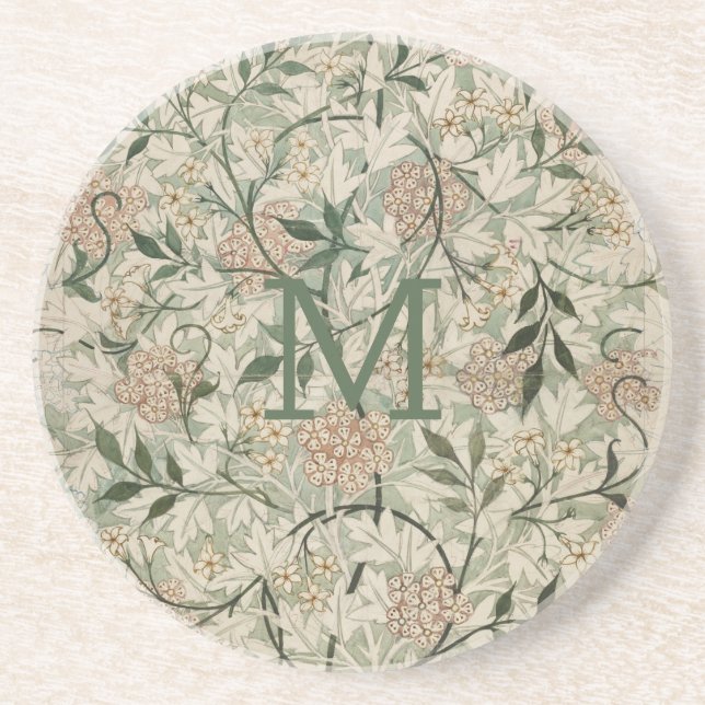 Monogrammed Beige, Sage Grönt, Peach Blommigt Underlägg (Framsidan)