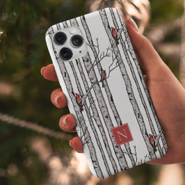 Monogrammed Birch Träd och Red Kardinal Birds