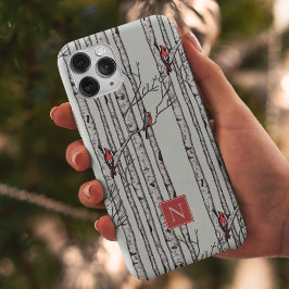 Monogrammed Birch Träd och Red Kardinal Birds