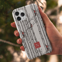 Monogrammed Birch Träd och Red Kardinal Birds