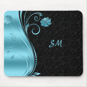 Monogrammed Blåa blommor Musmatta