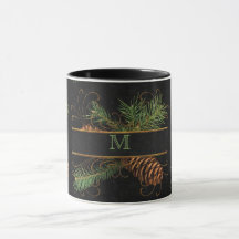 Monogrammed Black and Gräs Cone Woodland Theme