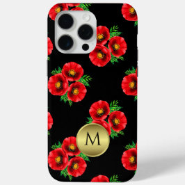 Monogrammed Black and Red Blommigt Poppies