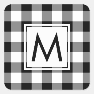 Monogrammed Black and White Gingham Play Mönster Fyrkantigt Klistermärke