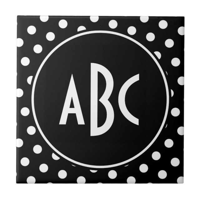 Monogrammed Black and White Polka dots Kakelplatta (Framsidan)