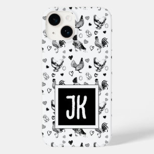 Monogrammed Black and White Tecknad Chickens