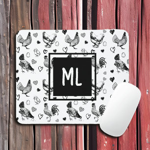 Monogrammed Black and White Tecknad Chickens Musmatta
