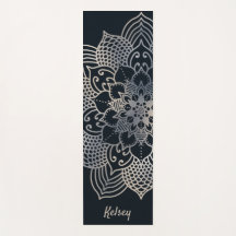 Monogrammed Black & Blue Mandala Mönster Yoga Mat