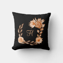 Monogrammed Black Brown och Peach Blommigt