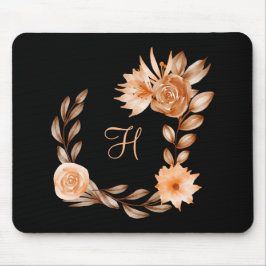 Monogrammed Black Brown och Peach Blommigt Musmatta