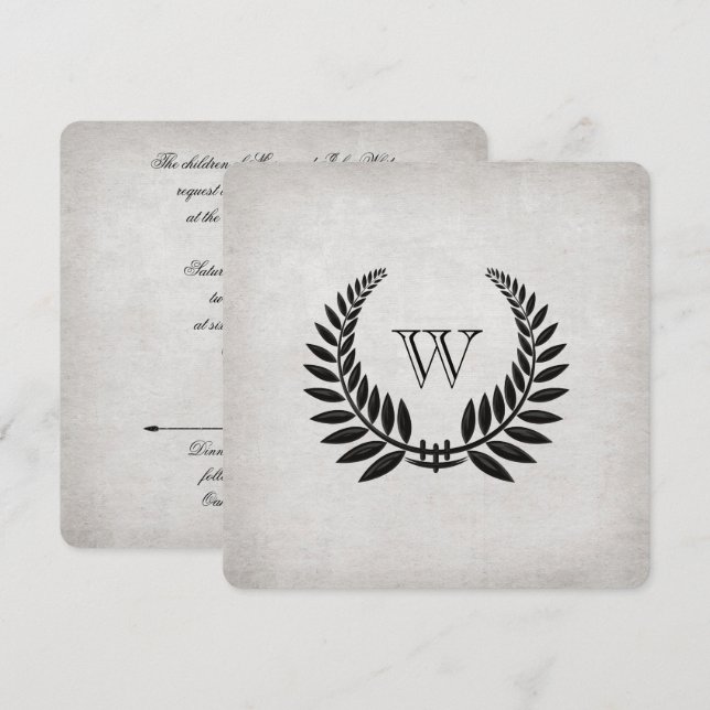 Monogrammed Black Laurel Vow Renewal Inbjudningar (Fram/baksida)