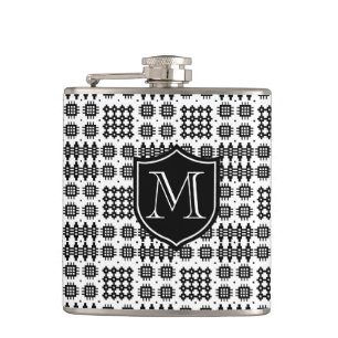 Monogrammed Black på White Faux Welsh Tapestry Fickplunta