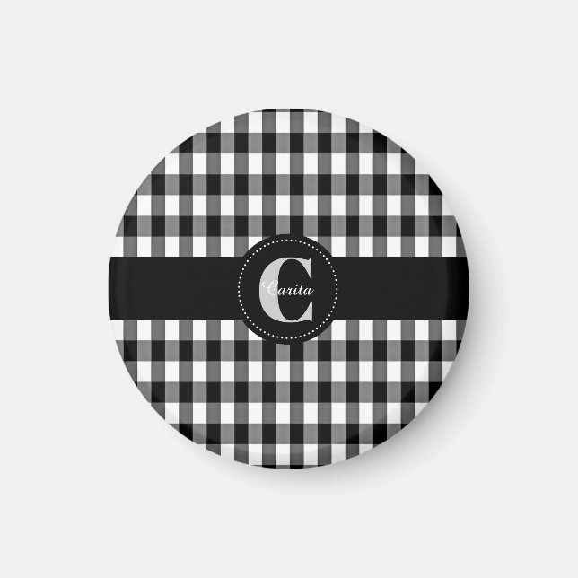 Monogrammed Black/White Gingham Magnet (Framsidan)